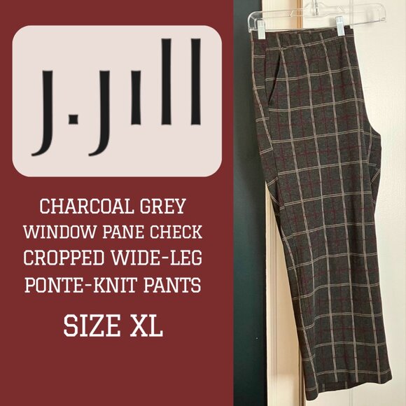 J.Jill Wide Leg Ponte Pants, Charcoal Windowpane Plaid, Viscose Size XL - Picture 1 of 8